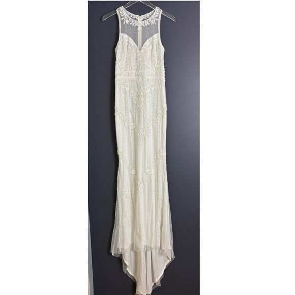Lulus Modern Fairytale White Mesh Beaded Sequin Mermaid Maxi Dress Small NEW - Picture 3 of 16